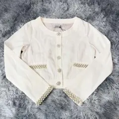 新品☆LIP SERVICE☆ ビジュー パール付きノーカラージャケット 白のサムネイル