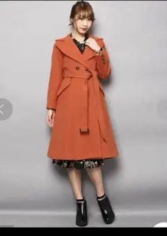 極美品 リリーブラウン ベルト付 ウール フードカラー コート ダブル F