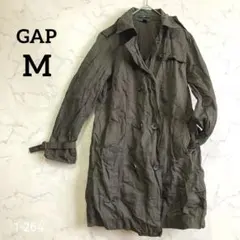 GAP メタリック混ダブルトレンチコート M カーキ ワッシャー加工 個性的