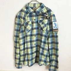 UNIQLO ディズニー ミッキー刺繍 フランネルシャツ L チェック 長袖