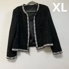 【美品】レディース　ジャケット　XL ノーカラー　ブラック　卒園式　入学式