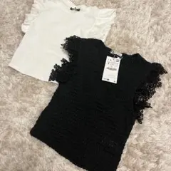 ZARA ノースリーブニット 2点セット ホワイト/ブラック