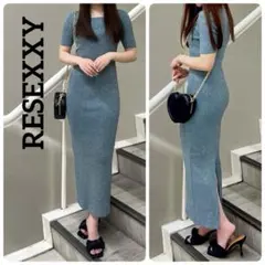 【美品】RESEXXY エンブロイダリーラメニットワンピース （グリーン）