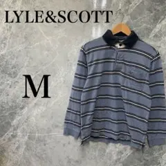 LYLE&SCOTT メンズ M 青 ポロシャツ ボーダー 美品 長袖のサムネイル