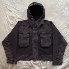 【美品】ZARA コントラストフード付きデニムジャケット ブラックデニム