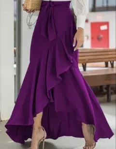SHEIN 45536581 Lサイズ パープル フリル ロングスカート