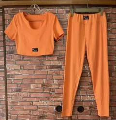 クロップドT&パンツセットアップ フィットネススポーツウェア ジムウェア 2XL