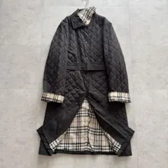 バーバリーロンドン　キルティングコート　ロング　ノバチェック　ベルト　黒　9