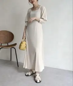 カプリシューレマージュ　リブパフスリーブマキシワンピース