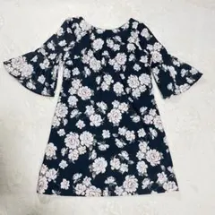 INGNI 花柄ワンピース フレアスリーブ ネイビー フラワー柄 きれいめ M