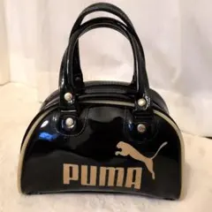 Y2K 00s PUMA プーマ　エナメル　ミニハンドバッグ　ブラック　ゴールド