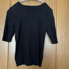 ROPE PICNIC黒 リブ編み 半袖ニット