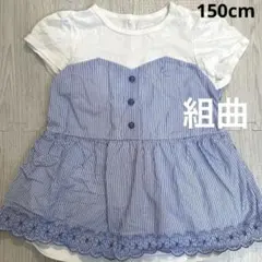 組曲 150 カットソー ストライプ レース リボン オンワード Tシャツ