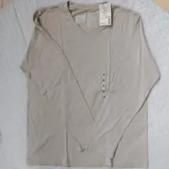 MUJI Vネック長袖Tシャツ M ベージュ