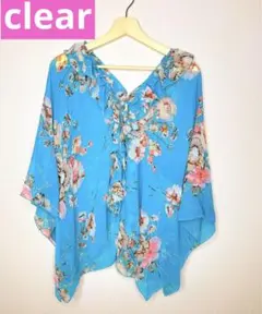 クリア　シフォン　ポンチョ　トップス　花柄　レディース