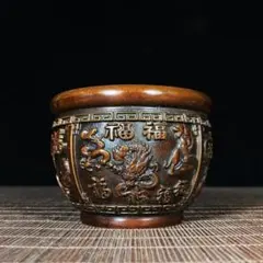 銅 細工 浮彫り十二支福字壺 香炉 焼香炉 開運 風水 招財 置物 工芸品