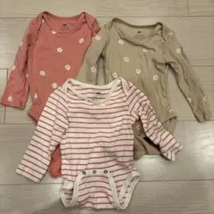 H&M オーガニックコットンロンパース長袖3枚セット　4-6M