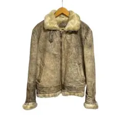 ※4 80s 古着 B-3 レザーフライトジャケット ベージュ 裏ボア L相当