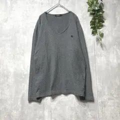 BURBERRY BLACK LABEL Vネック カットソー グレー ロゴ刺繍