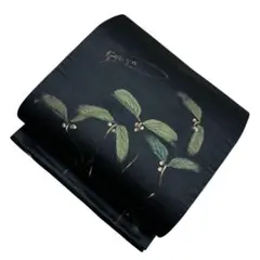 ユ210開名古屋帯 黑地 手描き　落款あり　リバーシブル　正絹 着物帯仕立て上り