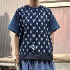 藍染型染め 半袖ブラウス 刺し子 ハンドメイド - メルカリ
