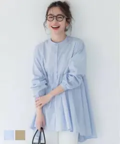 coca ブロード切り替えギャザーチュニックブラウス
