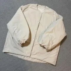再値下げ◾️サイドジップ　ノーカラー中綿ジャケット　オーバーサイズアイボリー　M