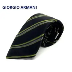 GIORGIO ARMANIネクタイ　黒×グレー×緑　ストライプ柄　イタリア製