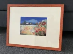 石岡 剛 「窓辺の花 スペイン」 絵画 アクリル 額縁付き 黄色 額装品 P4号 4号 札幌市 厚別区 石岡剛 窓辺の花スペイン 花のアクリル・ガッシュ絵画 赤フレーム