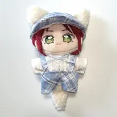 ぬい服　12㎝ぬいぐるみサイズ　いつぬい　耳付き帽子３点セット　水色ねこ