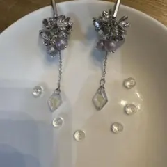 フラワーデザイン ピアス シルバー パープル