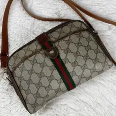超希少 オールドグッチ ショルダーバッグ PVC GG柄 シェリーライン 茶