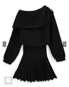 ワンショルダーニットプリーツミニワンピース