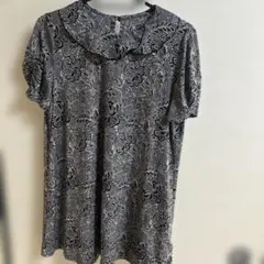 花柄半袖チュニック Mサイズ ブラック・ホワイト