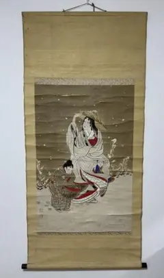 春宵(清水寺の桜景色図)】岸田直穂 2646 掛け軸 京都の春景 共箱 肉筆