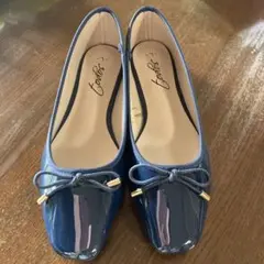 ネイビー バレエシューズ リボン付き