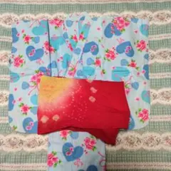 子供用 ドレス浴衣 水色 花柄 帯付き