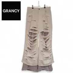 【GRANCY】スウェットドッキングデザインダメージバギーデニムパンツ