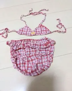 赤と白のチェック柄フリルビキニ 95cm ベビー　子供用