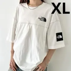 【韓国限定】XL 男女兼用 ノースフェイス ロゴ ステッチ Tシャツ ホワイト