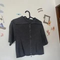 Lサイズ ジッパー付きグレー半袖ニット GRL