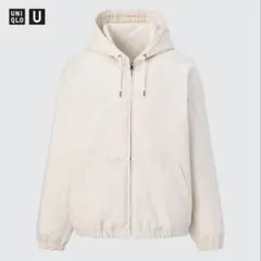 UNIQLO U フーデッドジップアップブルゾン ナチュラル サイズL
