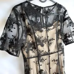 【美品】Leja フラワー刺繍　ブラックレース　ドレス ワンピース　フォーマル