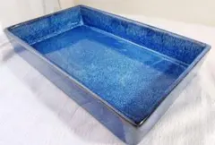 青い陶器製　水盤　花器　長方形　約45cm×約30cm 陶器製 長方形水盤 盆栽 華道用 ブルシャンブルー - メルカリ