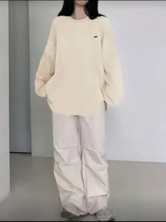 Shein ISAY バックプリント 長袖Tシャツ クリーム色