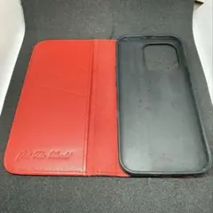 手帳型 iPhoneケース ブラック レッド　iPhone14pro用