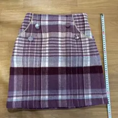 パープル チェック ダブルボタン ミニスカート