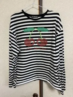 【Little Sunny Bite】ドット絵チェリーボーダーTシャツ Sサイズのサムネイル