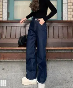 ハイウエストセミワイドデニムパンツ