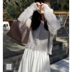 新品　タグ付き　前後2Wayフェザーニットショート丈カーディガン　grl モカ